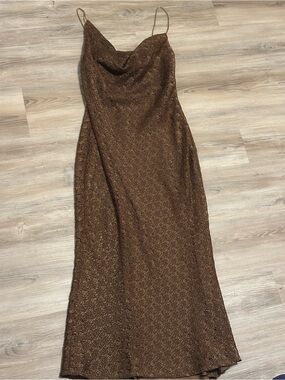 House of Harlow 1960 Brown Textured Cowl Slip Maxi Dress
